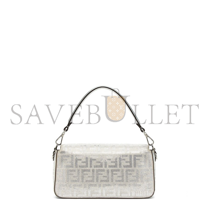 FENDI CRYSTAL VITELLO LAMINATO FF MEDIUM BAGUETTE CRYSTAL ARGENTO 8BR600APKFF1JSU (27*15*6cm)